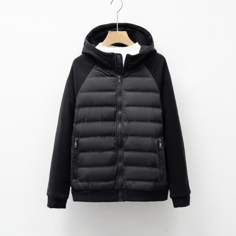 Down jacket new national standard 90 down casual splicing versatile hooded seamless pressing glue men and women light and warm