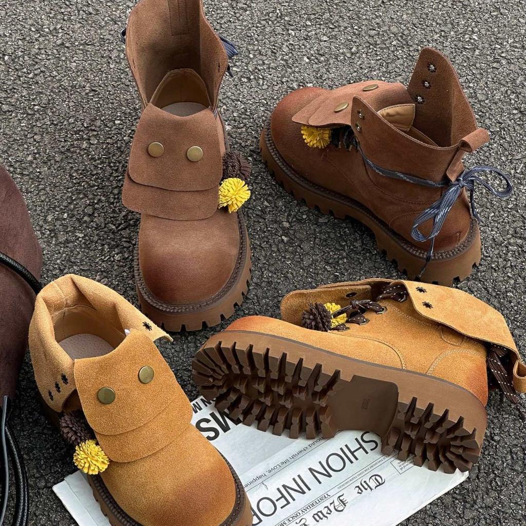 Retro Thick-soled Versatile Women 2025 Early Autumn New Versatile Soft-soled Medieval Hippie Fringed Three-wear Medium Tube Martin Boots