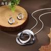 New enamel color hollow rose stud earrings pendant set, women's fashion versatile flower neck necklace