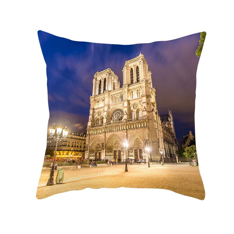 Notre Dame Cathedral French Landscape Pillow Cover European Print Cushion Waist Pillow Cover