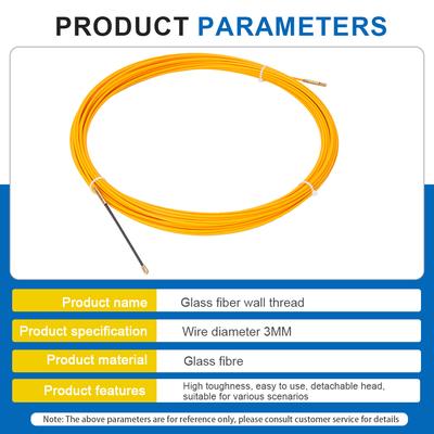 3mm Fiberglass Cable Puller Wall Wire Conduit Fish Tape Yellow Cable Cable Guide Electrician Pushing Tape 5M/10M/20M/30M/50M