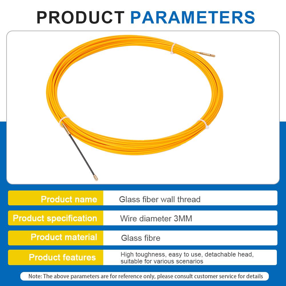 3mm Fiberglass Cable Puller Wall Wire Conduit Fish Tape Yellow Cable Cable guide Electrician Pushing Tape 5M/10M/20M/30M/50M