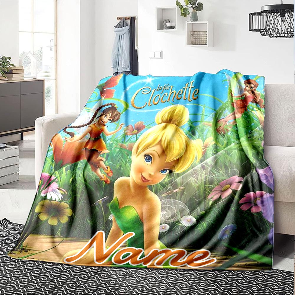 Custom Name Tinkerbell'S Magical Flight Flannel Blanket For Super Soft Cute Comfort Blanket For Travel Bedding Couch Sofa Blanket