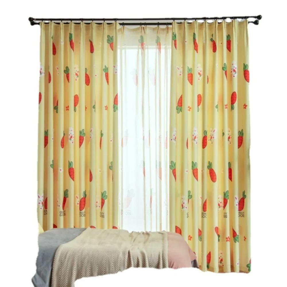 Pastoral Cartoon White Rabbit Cute Style Printed Window Curtains For Living Dining Room Bedroom Children'S Room Home
