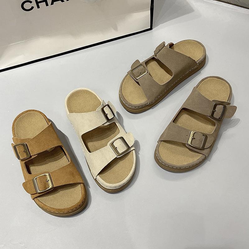 Kožené dámské boty drag letní nošení nové všestranné slovo líné plážové boty ploché ležérní sandály