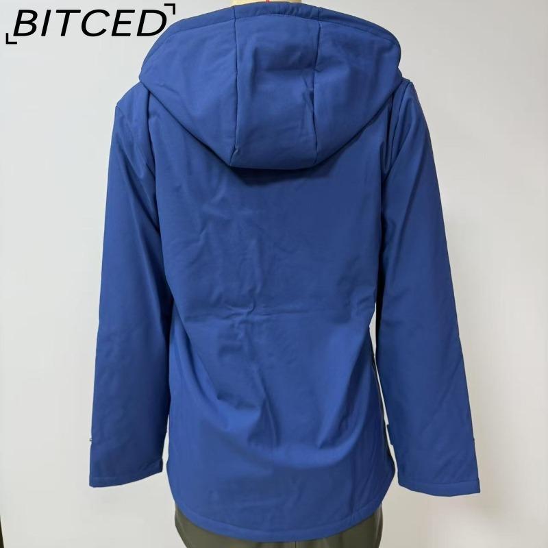 BITCED Women's Spring/Autumn Hooded Trench Coat with Fleece Lining and Water-Repellent Finish Long-Sleeved Zip-Up Cardigan