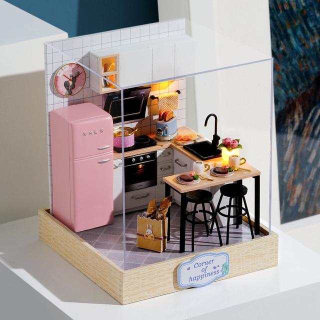 Mini casă de păpuși în miniatură Kit de bricolaj pentru casă mică, jucării de cameră, puzzle din lemn, artizanat, decorațiuni pentru dormitor, cu mobilier, casă de păpuși