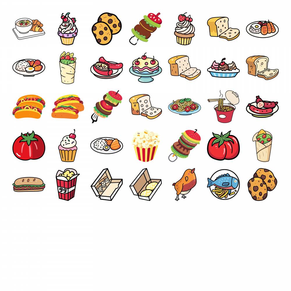 35pcs-50pcs Playful Snacks Stickers Cartoon Food Funny Stickers Stickers For DIY Phone Laptop Scrapbook Bike Guitar DIY