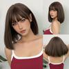 Bob Black Synthetic Wigs Straight Cosplay Short Daily Natural Looking Hair Wig with Bangs Heat Resistant Fiber for Women Afro