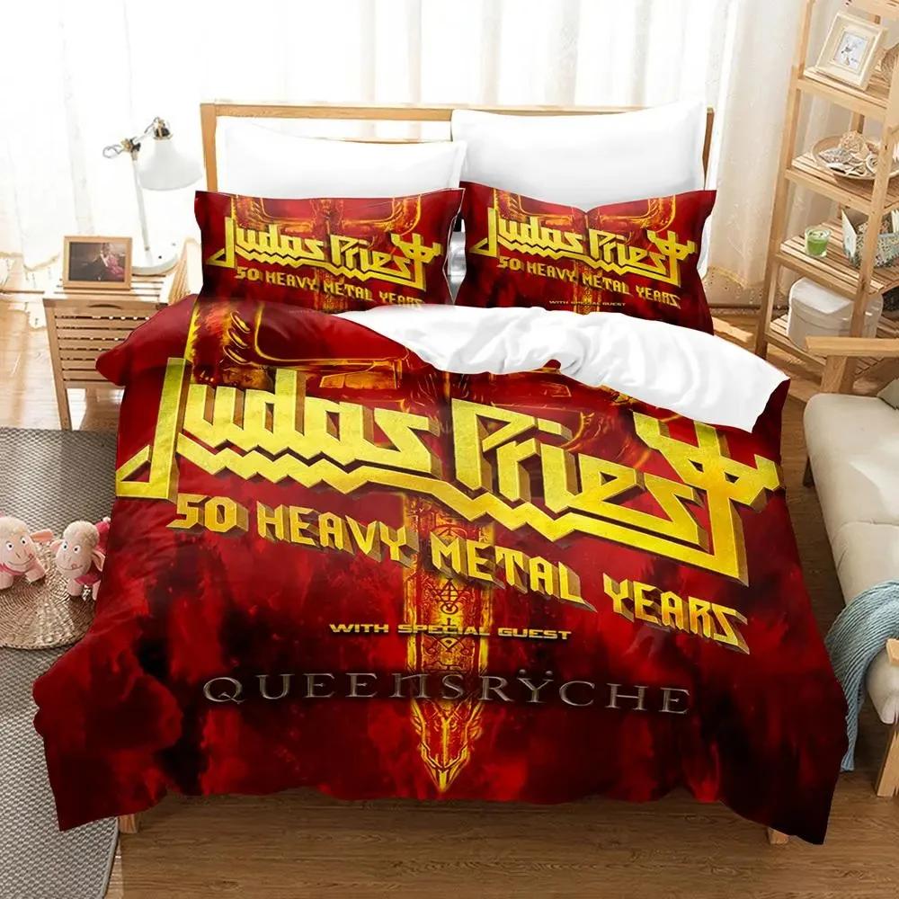 3D Print Judas Priest Beding Set Soft Duvet Cover Bed Linen Set Comfortable Quilt Cover Pilowcase Warm Comforter King Quen Sized Dimensions Young Boys