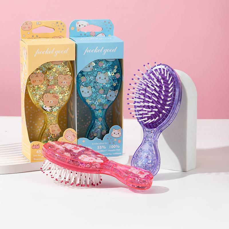1Pcs Scalp Massage Air Cushion Sparkly Mini Compact Hair Comb For Kids Volume & Smoothness Portable Travel Hairbrush