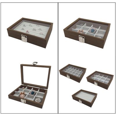 Wood Ring Holder with Velvets Interior Lockable Jewelry Display Box Nail Art Accessories Storage Organizer for Women