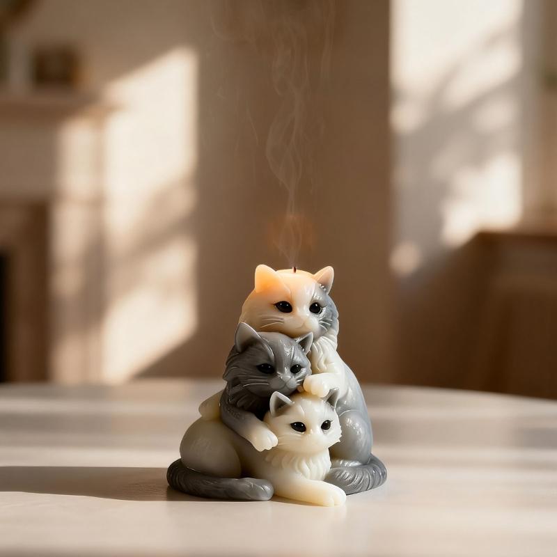 Stacking Kitten Shape Silicone Molds Heat Resistant Easy Demolding for Making Candle Soap Gypsum Ornament and Resin Art