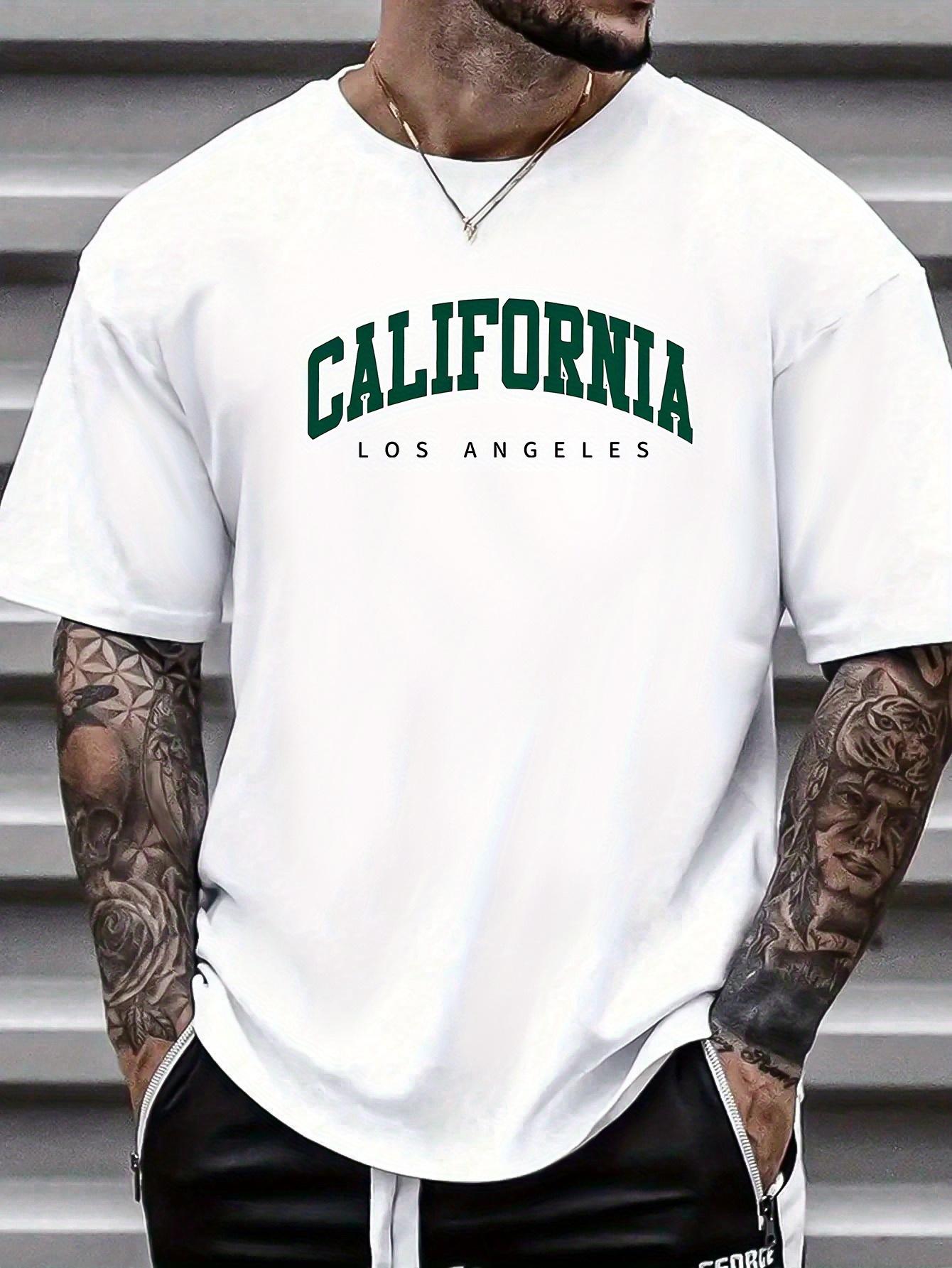 Summer men s casual sports loose California letter print comfortable round neck short sleeved T-shirt top - Men s Summer Cott... S разноцветный