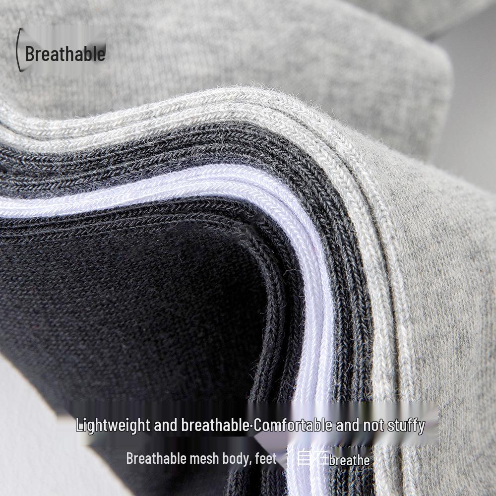 Men's Pure Cotton Antibacterial Mid-Calf Socks - Black, Breathable, Sweat-Absorbent for All Seasons