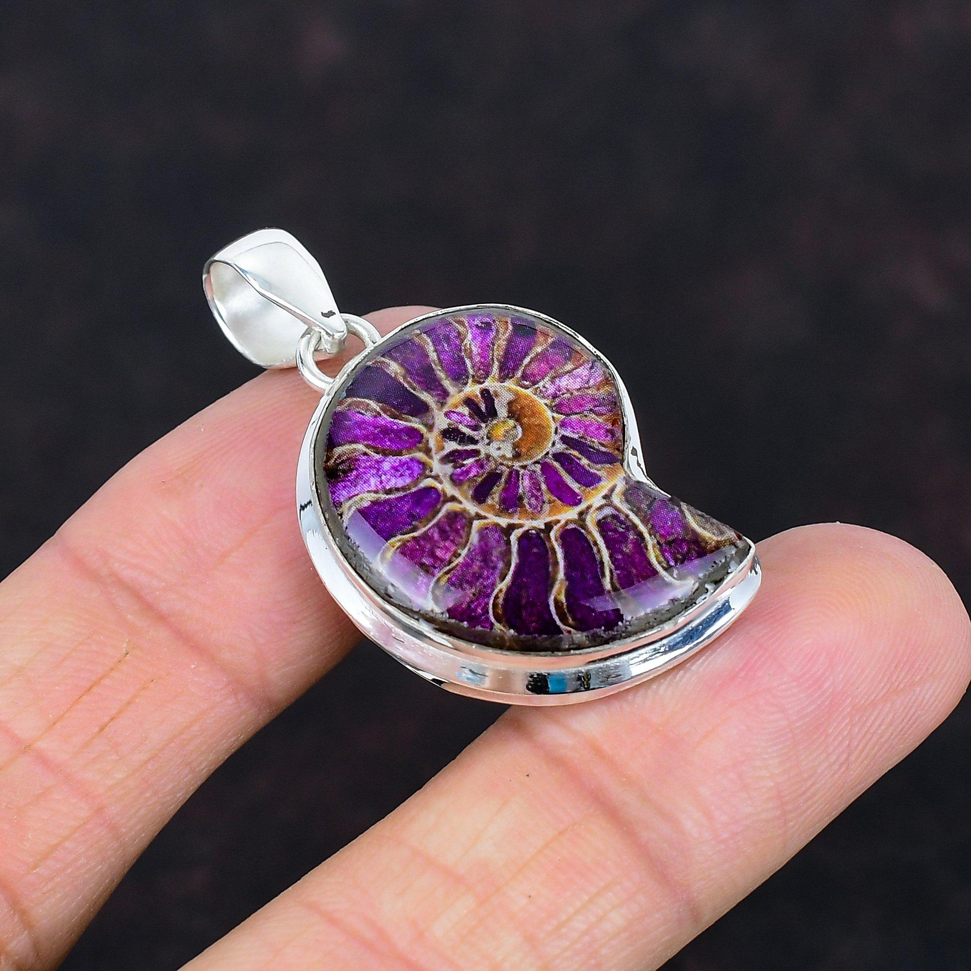 

Purple shade ammonite fossil pendant natural gemstone pendant antique jewelry 925 sterling silver pendant handmade jewelry gifts for mother
