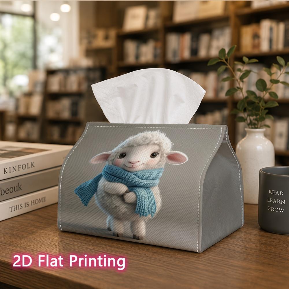 1pc, 2d Flat Printing, Tissue Box Cute Cartoon Lamb and Scarf Pattern Printed Tissue Box, Suitable for Bathrooms, Living Rooms, Bedrooms, Dressing Tab