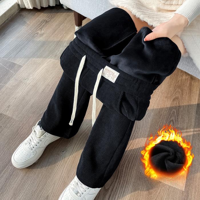 Lamb Fleece Wide Leg Pants for Women In Autumn and Winter, with Thickened Fleece and Warm Cotton Pants
