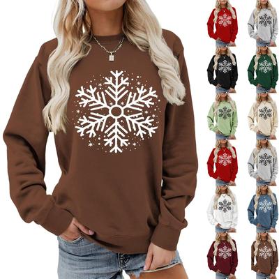 Women's Loose Comfortable Casual And Fashionable Round Neck Snowflake Pattern Printing Long Sleeved Sweatshirt