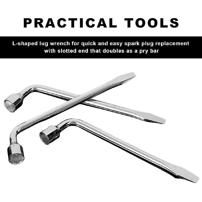 Car Spare Tire Wrench, 19mm L-Shaped Slotted End Socket Tire Replacement Tool for Jack, Heavy Duty Carbon Steel Hexagon Lug Wrench for Spare Tire