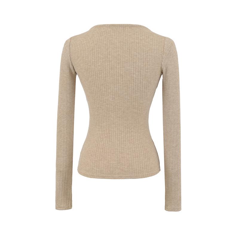 Vintage Square Neck Lace-Up Long Sleeve Shirt - Women's Autumn Inner Wear, Sexy and Chic Top