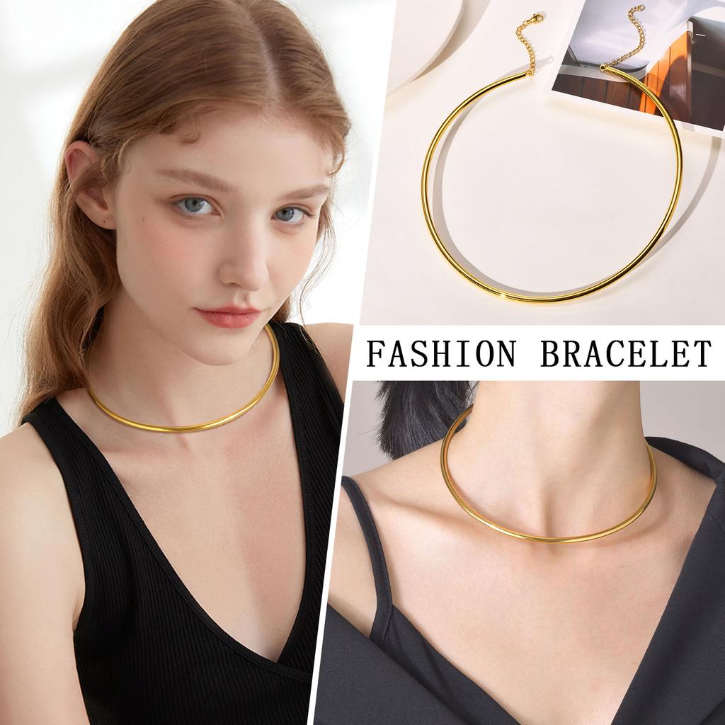 Gold Color Stainless Steel Choker Necklace for Women, Adjustable Chain Collarbone Necklace, Personalized Popular Jewelry Gift