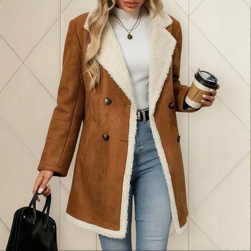 Women S Mid Length Faux Suede Lamb Wool Turn Down Collar Casual Warm Winter Coat