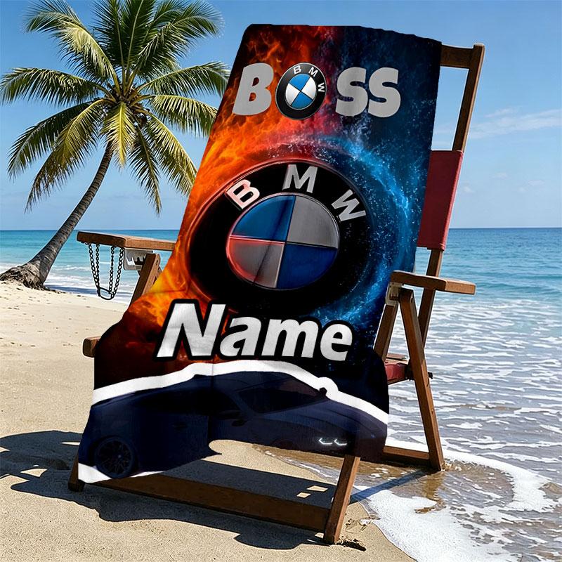 Custom Name Personalized BMW Print Beach Towel, for Trip Camping Beach Party Home Decor, Birthday Gift for Family & Friends