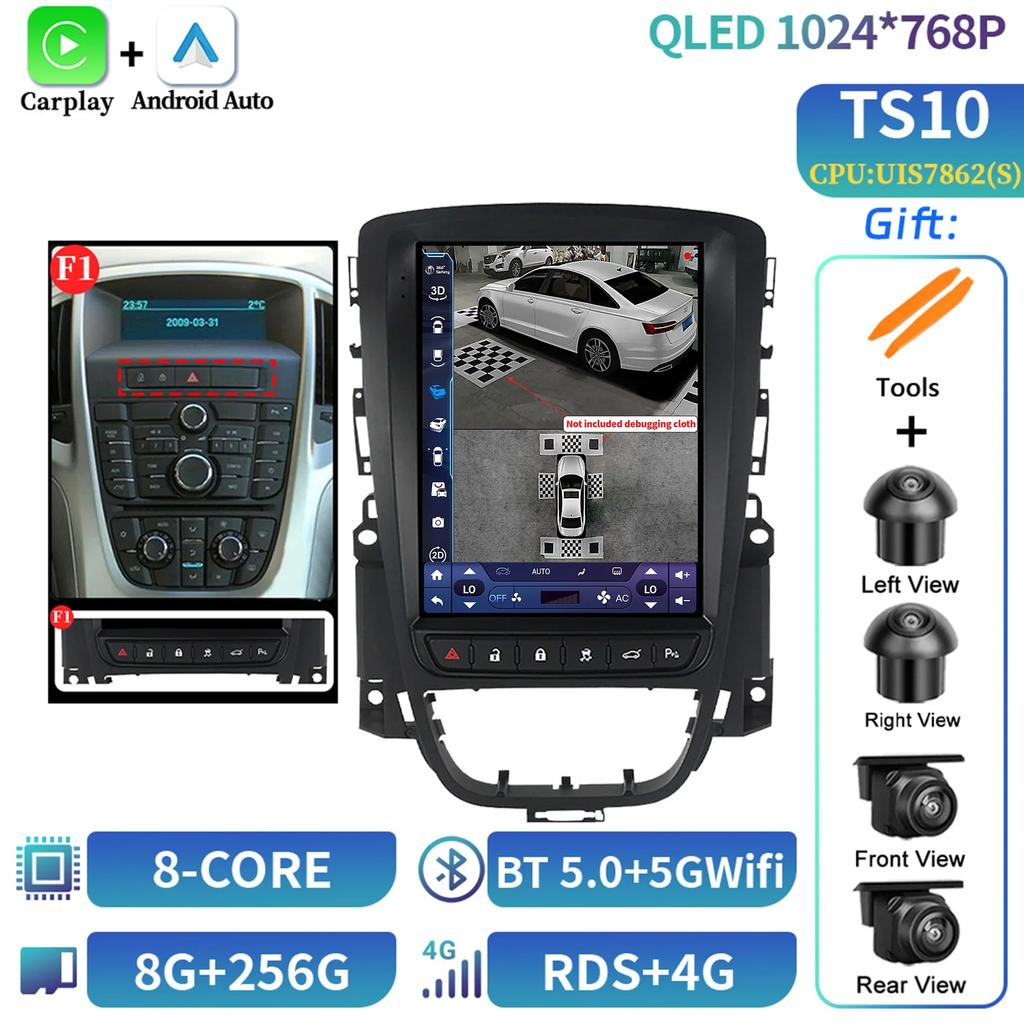 9,7 Zoll Autoradio Android 14 Für Opel Astra Buick Verano 2009-2015 Multimedia Navigation Kabelloses CarPlay Headunit Touchscreen