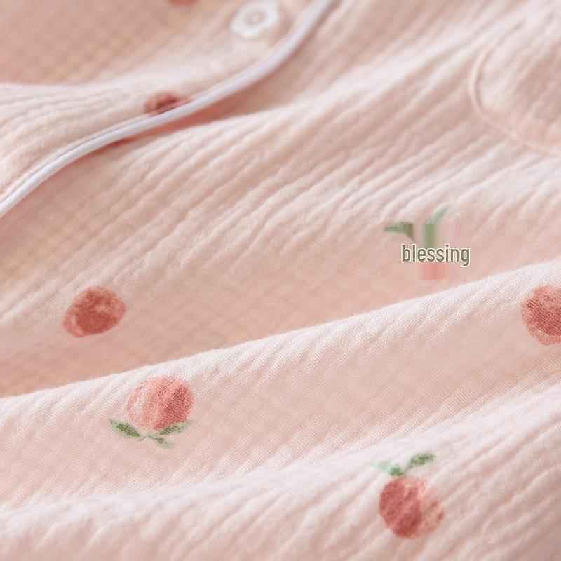 Women's Short Sleeve Cotton Gauze Pajamas - Lightweight, Loose Fit for Spring, Summer, and Autumn