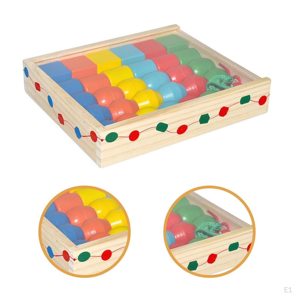 Contas de Encaixe Brinquedos Educativos de Enfiamento com 30 e 2 Cordões para Crianças Aprendendo Viagem