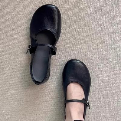 Báránybőr változat~ Minimalista stílusú, kerek fejű, bőr Mary Jane cipő, női retró, öves, lapos talpú, kényelmes, sokoldalú, kis méretű, egyrészes cipő