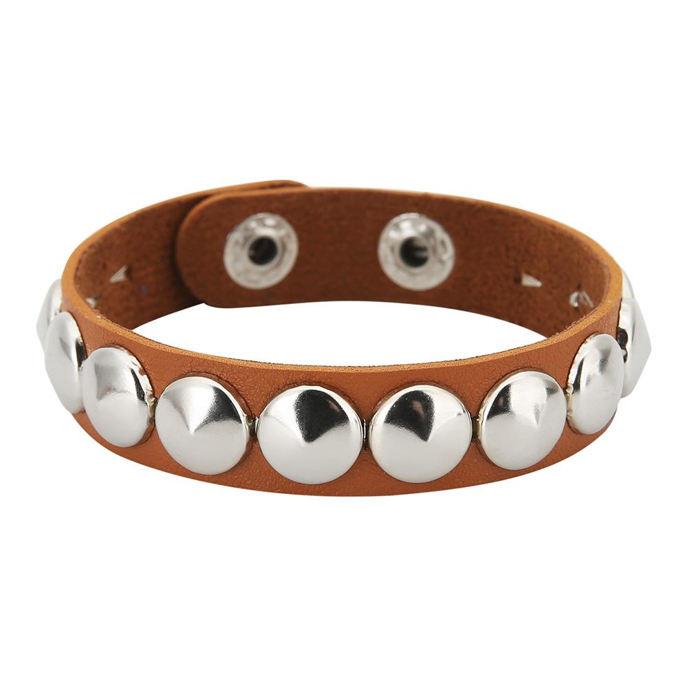 Punk Round Dome Rivet PU Leather Bracelet, Adjustable Stainless Steel Snap Wrist Cuff Unisex Gothic Rock Wristband