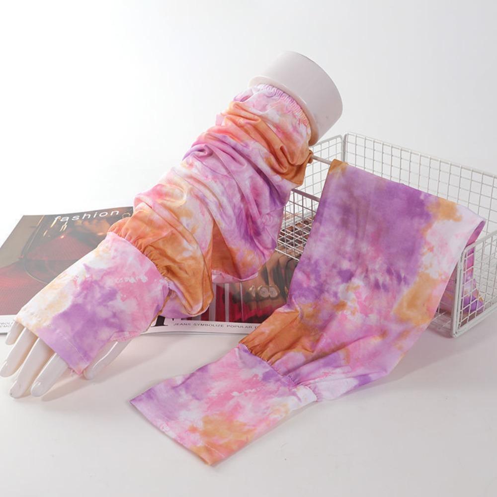 Tie Dyeing Long Ice Silk Sleeves Ethnic Style Cycling Gloves Breathable Sunscreen Arm Covers  Women