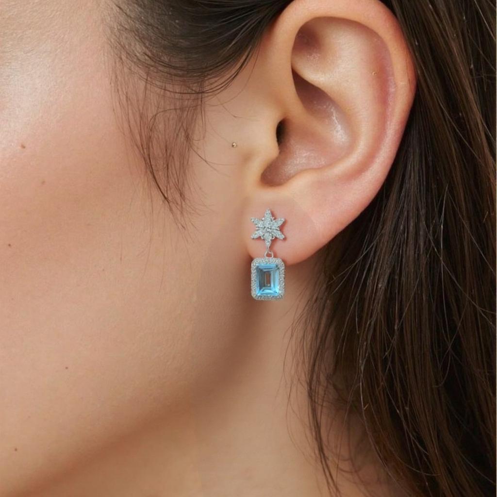 Niche High-End Sense S925 Sterling Silver Natural Colored Treasure Sugar Snowflake Earrings Light Luxury Non-Fading Jewelry Elegant Design