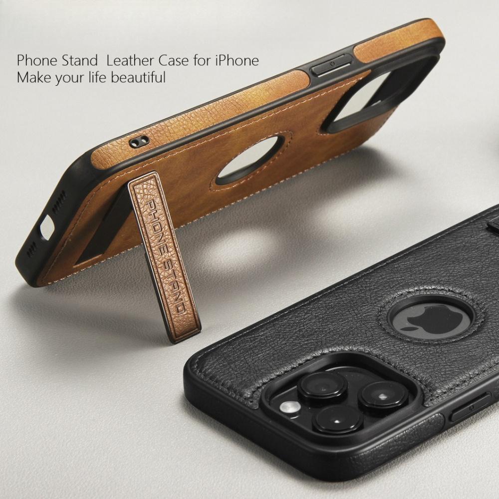 Shockproof Leather Case for iPhone 17 16 15 14 13 Pro MAX Protective Slim Cover with Kickstand, Invisible Stand