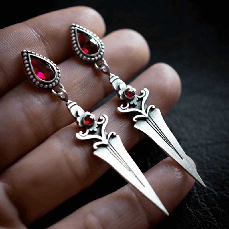 Vintage Ruby Dagger Earrings, Women'S Exaggerated Tassel Earrings, Personalized Punk Style Fashion Jewelry Creative Gifts