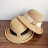 French Bow Retro Rolled Brim Straw Hat, Adjustable Women's Sun Hat for Beach Vacation Travel