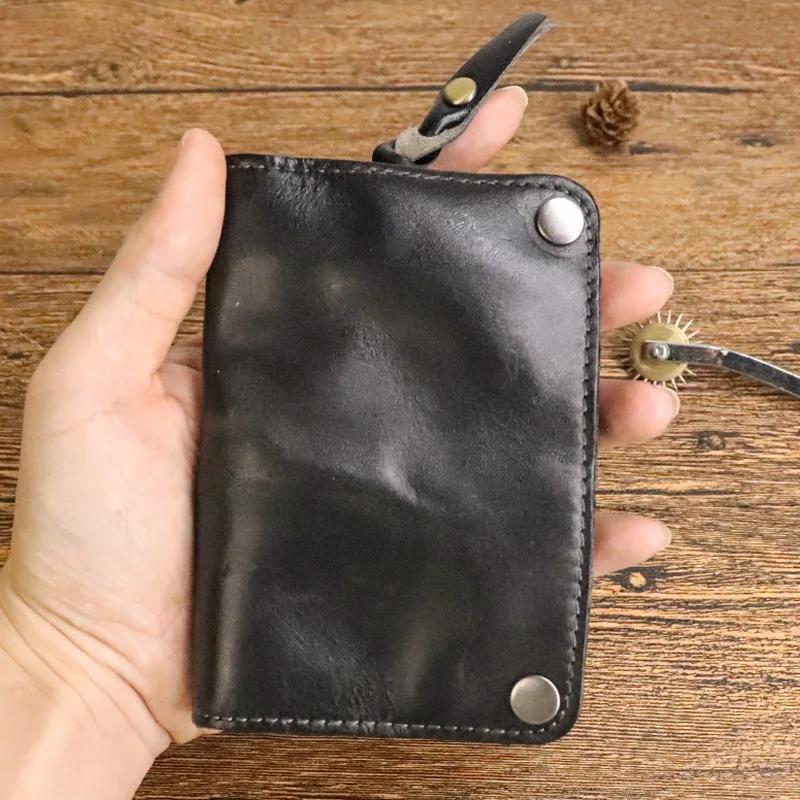 Men Genuine Leather Key Wallet Card Keychain Cover Zipper Card Holder Wallet Organizer Large Capacity Coin Pocket Short Wallet чёрный