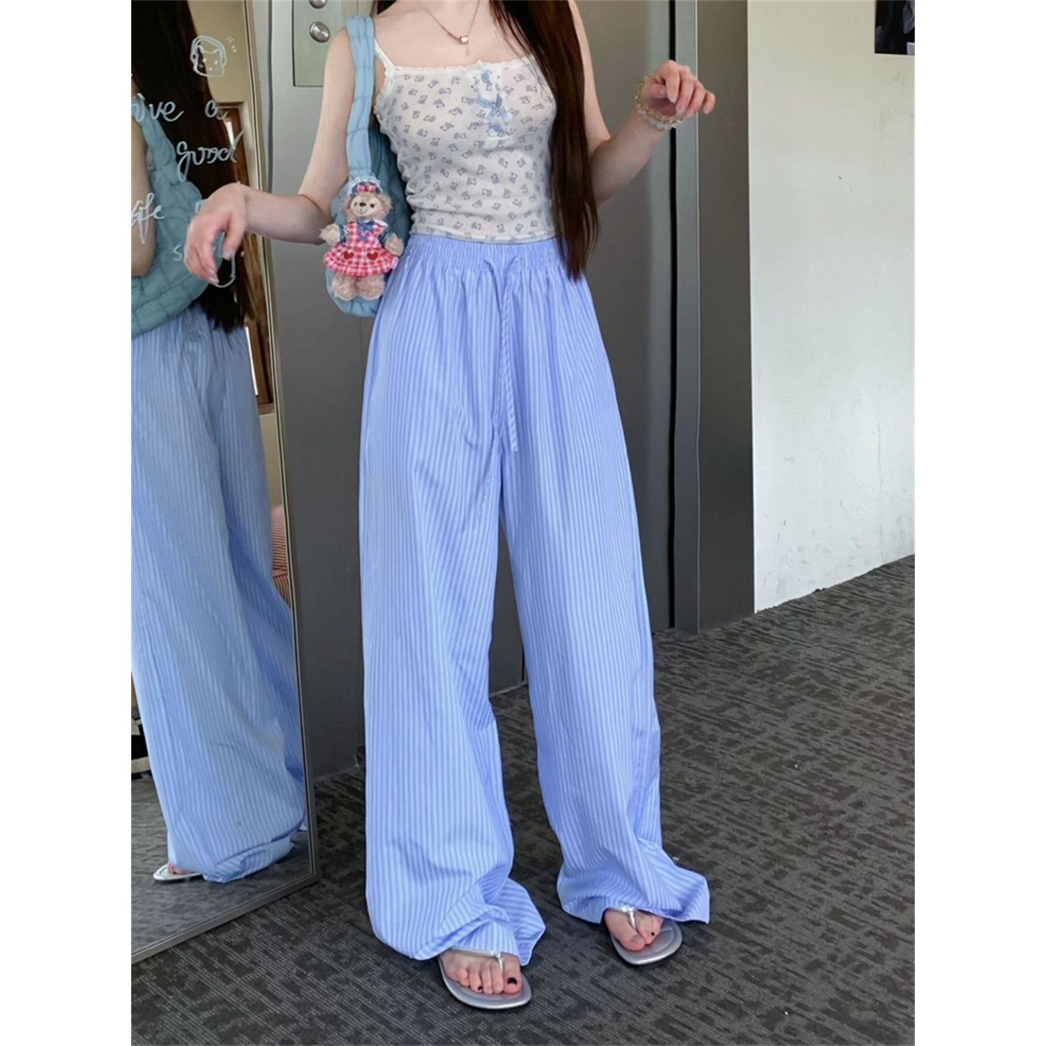 Women s High Waist Wide Leg Striped Pants Casual Loose Fit Straight Trousers Summer S
