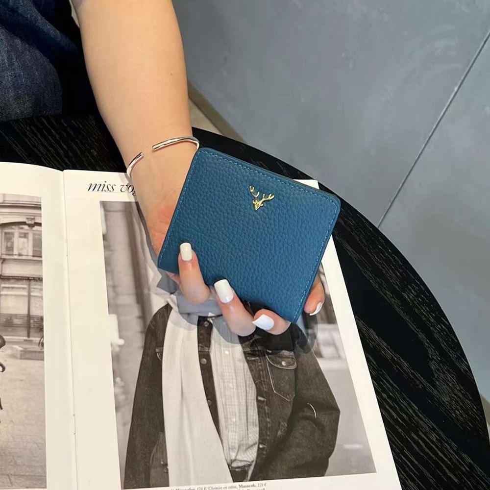 Portofele de damă scurte din piele naturală 2025, primul strat de piele de vacă, portmoneu de modă, portofel bifold cu cerb, suport pentru carduri