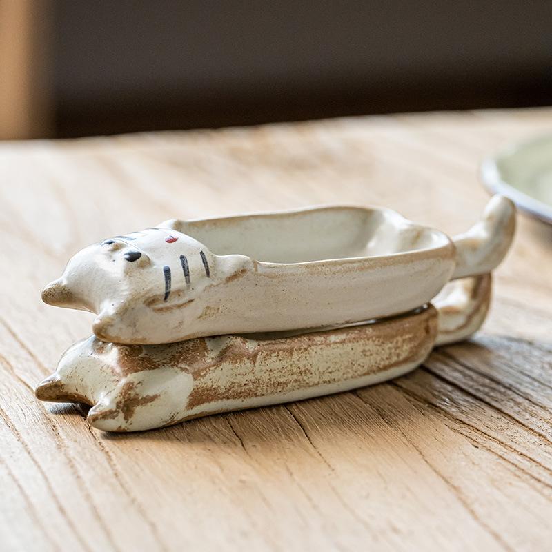 Farfurie vintage japoneza cu sos de soia Animal pisică drăguță farfurie ceramică restaurant creativ Sushi gustare farfurie desert farfurie cu desene animate