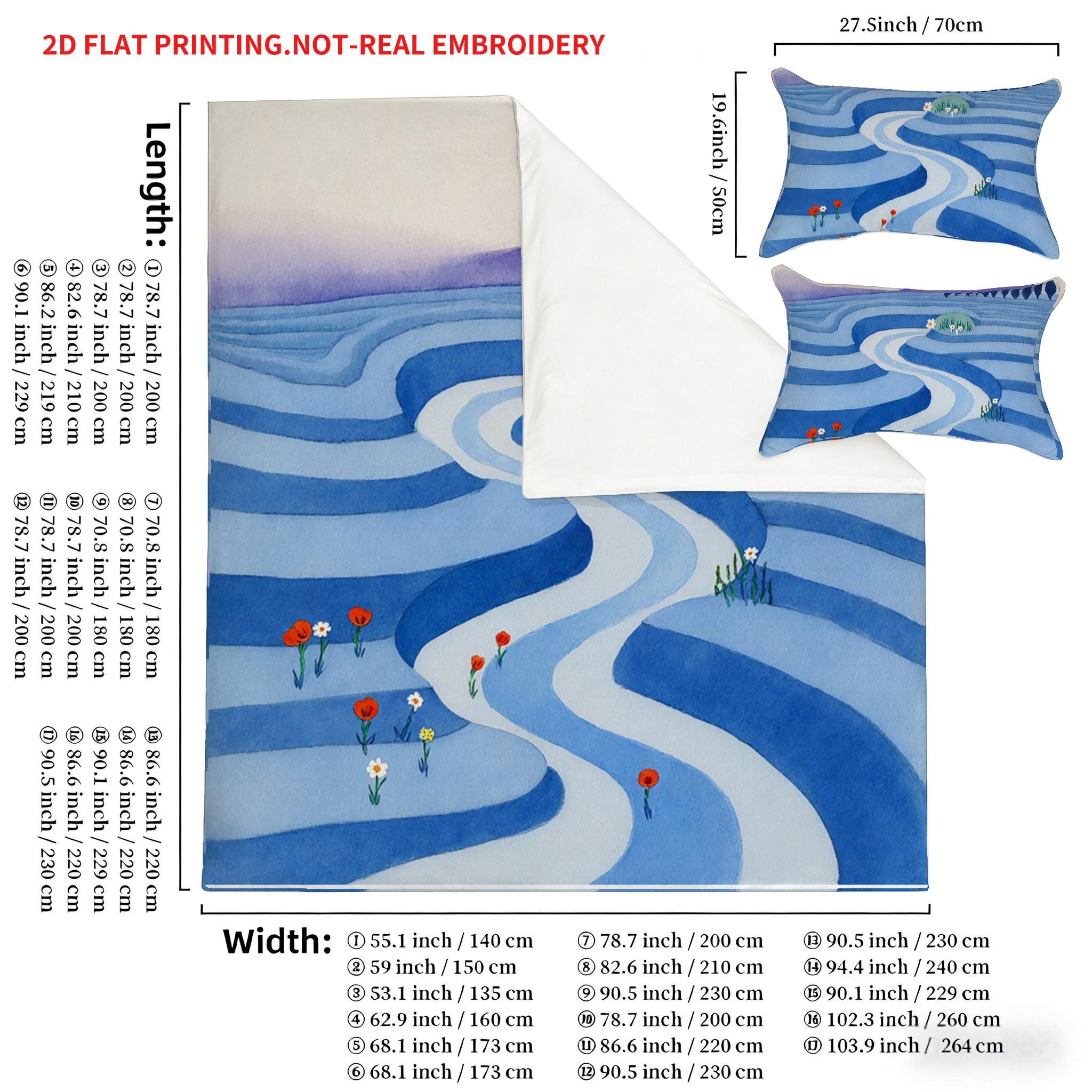 

Quilt cover pillowcase three-piece set, blues terraced flower bedding, skin-friendly and breathable, machine washable 200x200cm