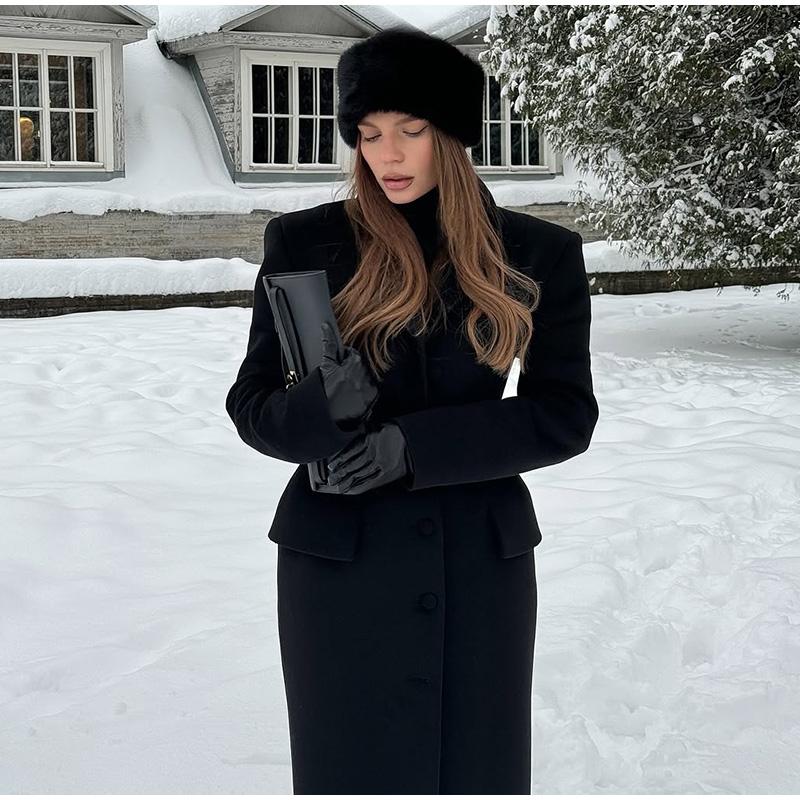 Lapel Single-breasted Long Ladies Coat Fashion All-match Solid Color Thick Coat Autumn and Winter New Ladies Long Jacket