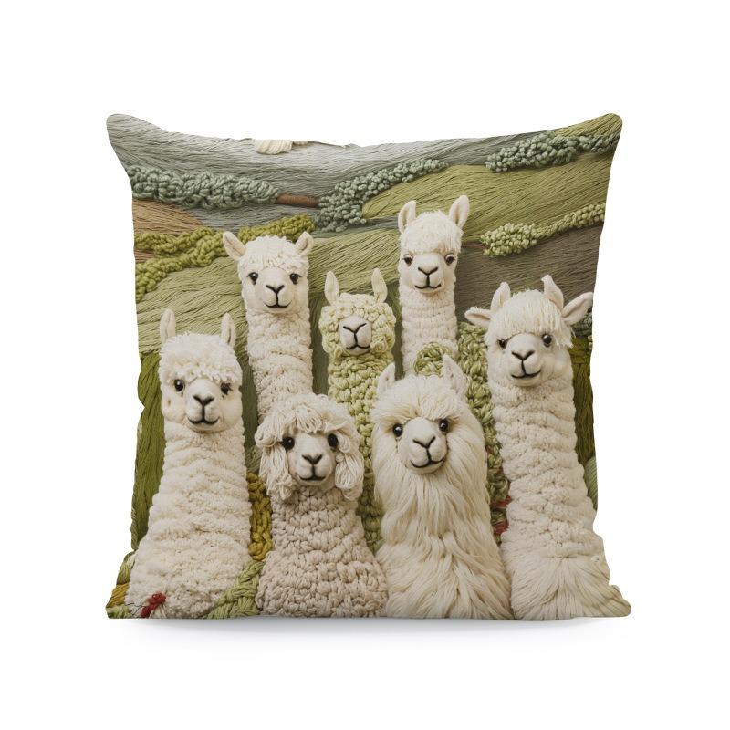 Modern Vintage Alpaca-Themed Pillowcase with Double-Sided Print and Zipper Closure