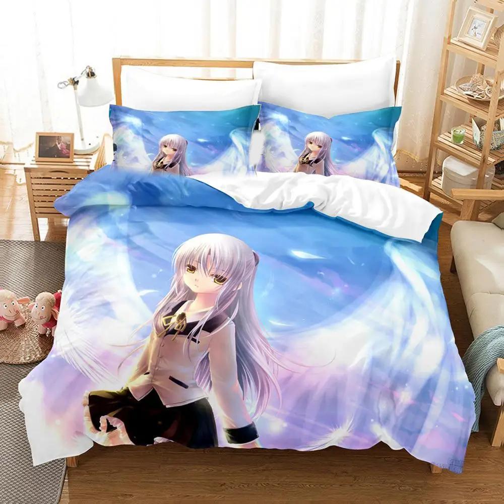 3D-tryck Anime Angel Beats Sängklädesset Påslakan Sängset Täcke Örngott Täcke King Queen Size Pojkar Vuxna Sängkläder