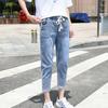 Women's High Rise Drawstring Denim Jogger Pants Stretch Cropped Jeans Casual Ankle Length Trousers