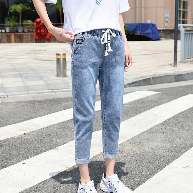 Women's High Rise Drawstring Denim Jogger Pants Stretch Cropped Jeans Casual Ankle Length Trousers