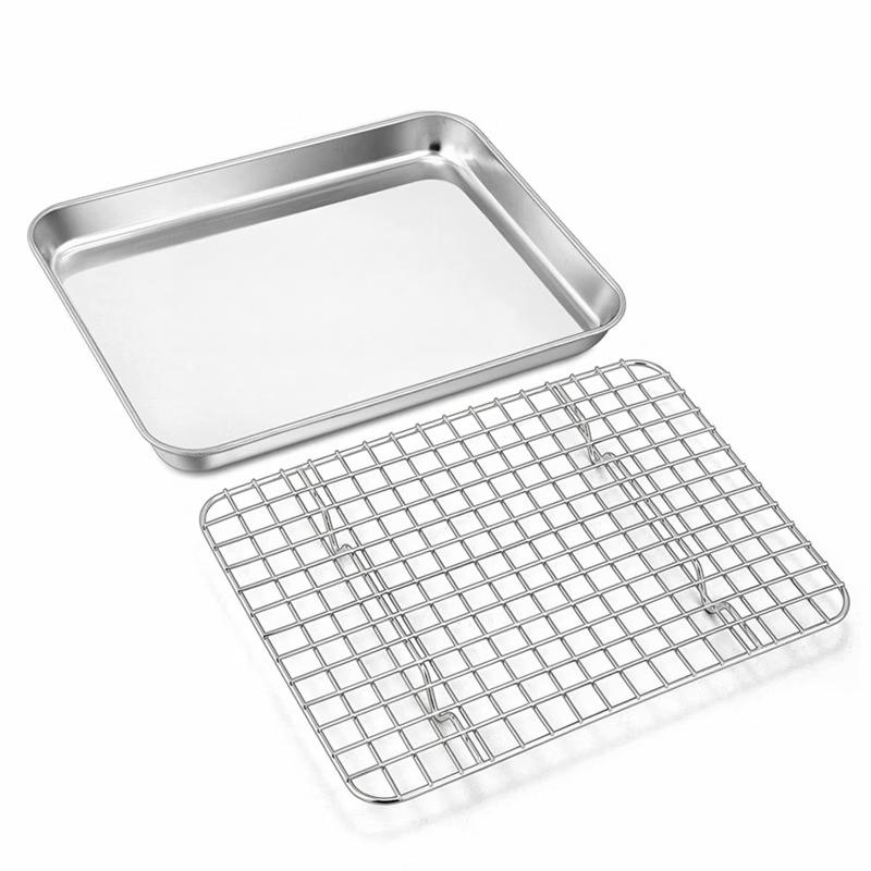 ZISIZ Stainless Steel Baking Pan with Cooling Rack Set