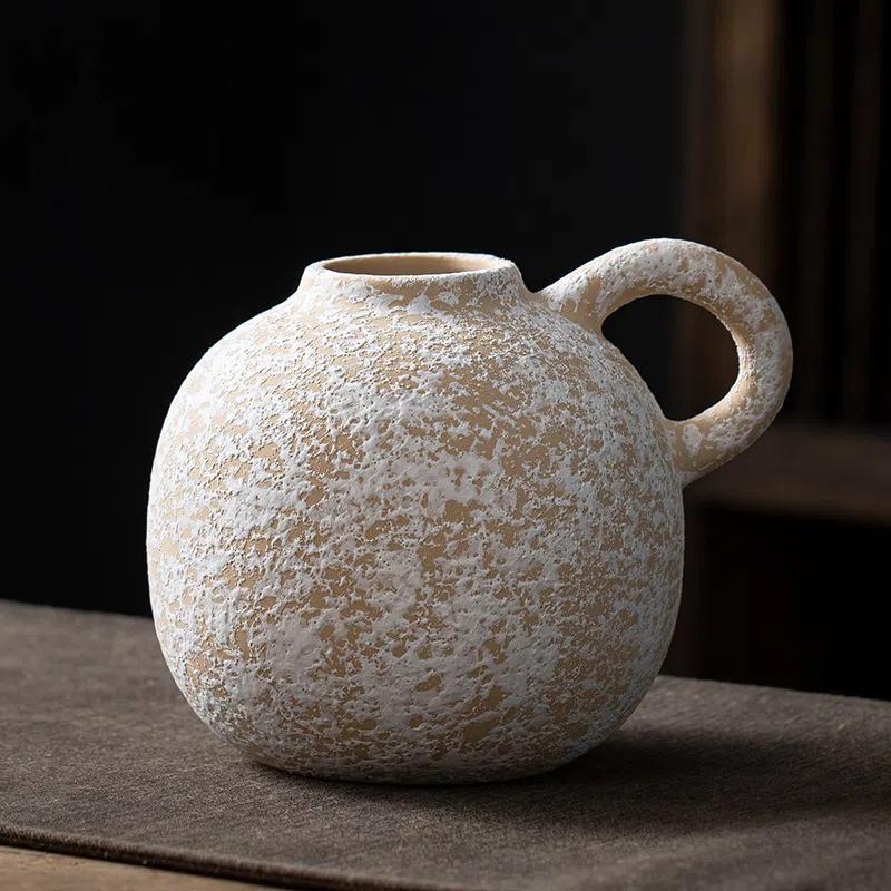 Wazon z gliny ceramicznej w stylu vintage, ręcznie robiony, nostalgiczny dekor do salonu, szafki TV, stolika do herbaty, aranżacja kwiatowa, element dekoracyjny